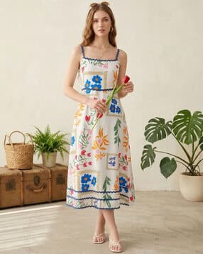 Women Floral Print Fit & Flare Dress -image-38