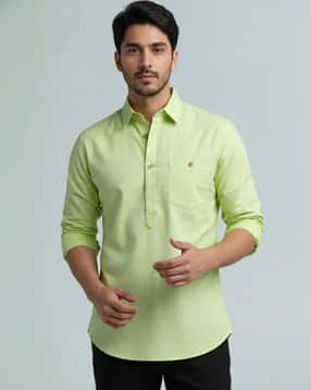 neonomad Men Slim Fit Short Kurta with Spread-Collar-picture-28