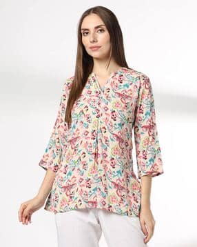 fusion Women Floral Print Flared Kurti-picture-36