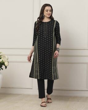 biba Women Checked Round-Neck Straight Kurta-picture-30