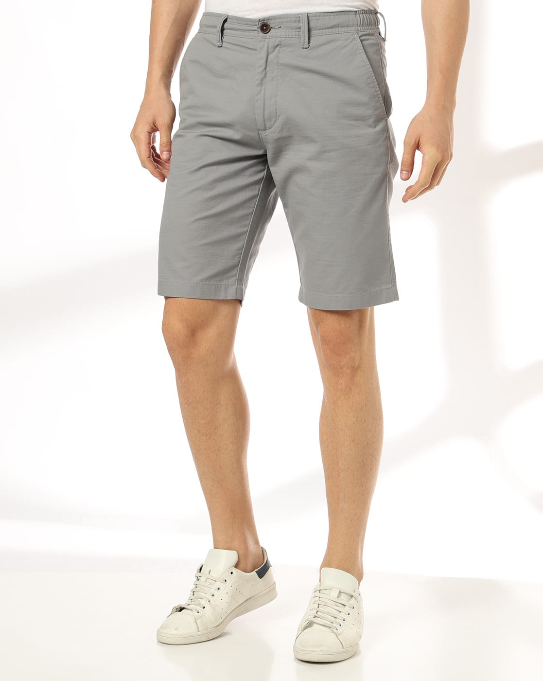 COTTON SLUB PULLON SHORTS, GREY, 28