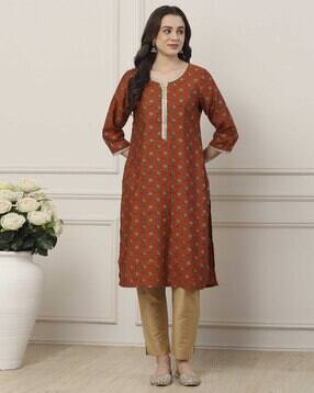 biba Women Floral Print Round-Neck Straight Kurta-picture-50