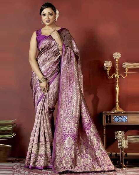 Nyrika Classic Banarasi Silk Saree with Blouse Piece for Weddings with Royal Golden Zari Work Saree