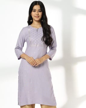 avaasa mix n' match Women Straight Kurta with Embroidered Yoke-picture-30