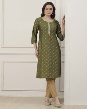 biba Women Floral Print Round-Neck Straight Kurta-picture-38