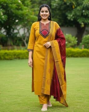 bharvita Women Embroidered Straight Kurta Set with Dupatta-picture-34