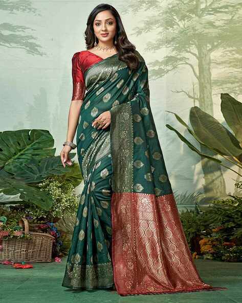 Nyrika Traditional Banarasi Silk Women Woven Banarasi Saree with Blouse Piecewith Blouse Piece for Wedding Occasions with Golden Zari Saree