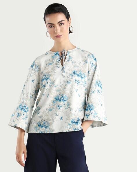 RAREISM Women Floral Regular Fit Top with Tie-Up Neck