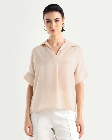 RAREISM Women Boxy Fit Top with Collar Neck