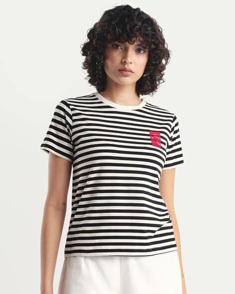 RAREISM Women Striped Regular Fit T-Shirt