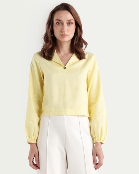 RAREISM Women Regular Fit Lapel Neck Top