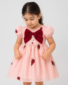 Girls Embroidered Round-Neck Fit & Flare Dress-image-41