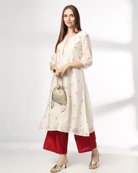 Women Embroidered Flared Kurta & Palazzos Set-image-21