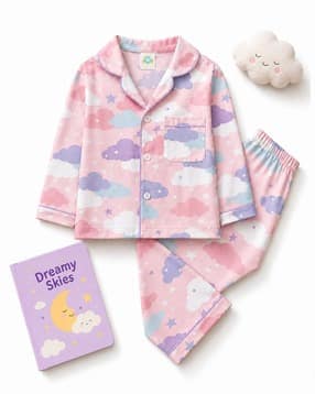 fancy fluff Girls Cotton Printed Nightwear Set-picture-35