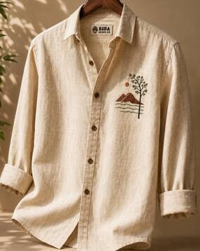 men embroidered regular fit shirt