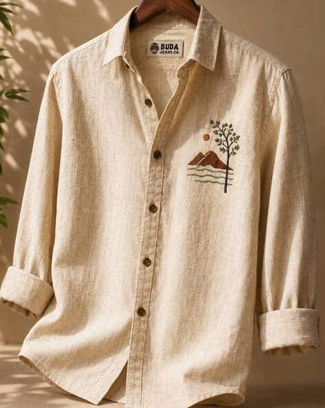 Buda Jeans Co Men Embroidered Regular Fit Shirt - Image 1
