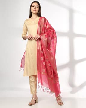 avaasa mix n' match Women Floral Woven Dupatta with Tassels-picture-35