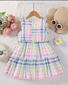 tinyvogue Girls Checked V-Neck Fit & Flare Dress-picture-14