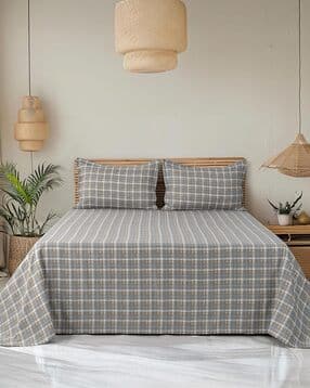cortina eyelet curtain Cotton King Size Bedsheet with 2 Pillow Covers-picture-38