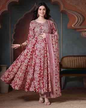 glam roots Women Floral Print 3-Piece Anarkali Kurta Set-picture-33