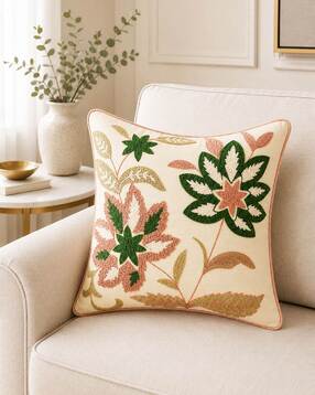portico new york signature Floral Embroidered Cotton Cushion Cover 15" x 15"-picture-44
