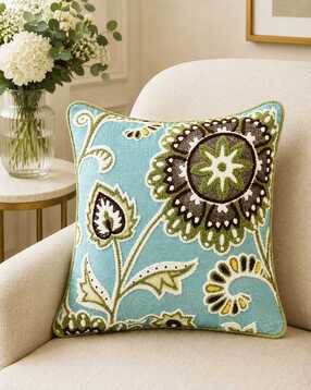portico new york signature Floral Embroidered Cotton Cushion Cover 15" x 15"-picture-34