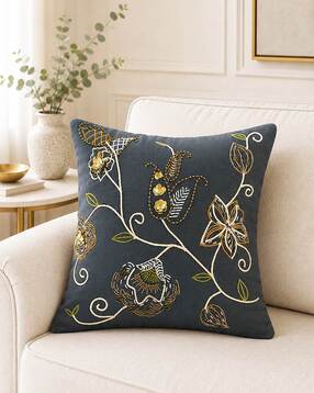 portico new york signature Floral Embroidered Cotton Cushion Cover 15" x 15"-picture-52