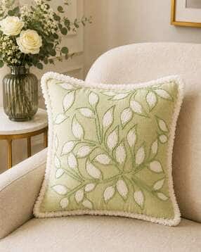 portico new york signature Leaf Embroidered Cotton Cushion Cover 15" x 15"-picture-46