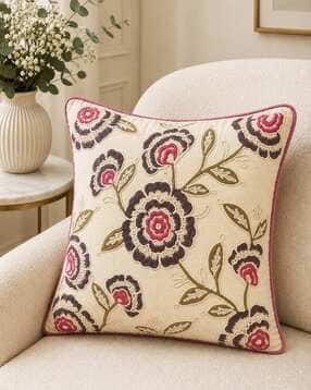 portico new york signature Floral Embroidered Cotton Cushion Cover 15" x 15"-picture-21