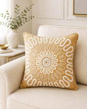 portico new york signature Geometric Embroidered Cotton Cushion Cover 15" x 15"-picture-43