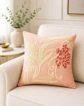 portico new york signature Floral Embroidered Cotton Cushion Cover 15" x 15"-picture-42