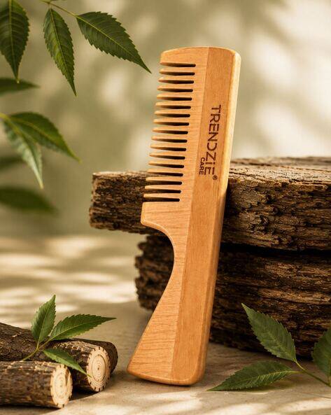 TRENDZiE SKIN CARE Handmade Neem Wooden Comb with Long Handle