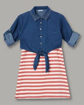 fame forever by lifestyle Girls Striped Cotton Dungaree-picture-21