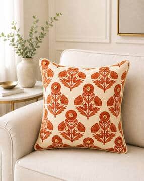portico new york signature Ethnic Floral Print Cotton Cushion Cover 15" x 15"-picture-26