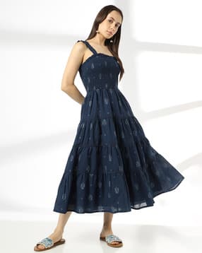 yousta Women Printed Smocked Fit & Flare Maxi Dress-picture-15