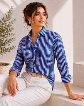 indie picks Striped Heart Print Cotton Shirt-picture-15