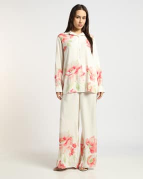 svrnaa by azorte Floral Print Viscose Linen Shirt & Pants Co-ord Set-picture-21