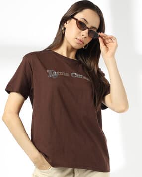 dnmx Women Typographic Print Boxy Fit Crew-Neck T-Shirt-picture-26