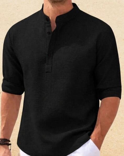 Hoodler Men Waffle-Knit Regular Fit Shirt Kurta