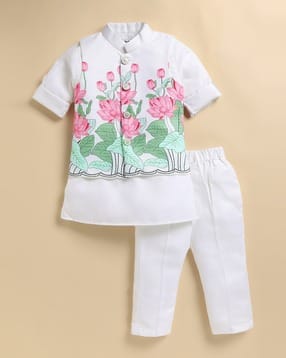 little collars Boys Printed Kurta Pyjama Set-picture-23