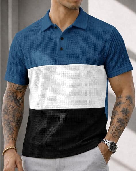 EYEBOGLER Men Colourblock Regular Fit Polo T-Shirt
