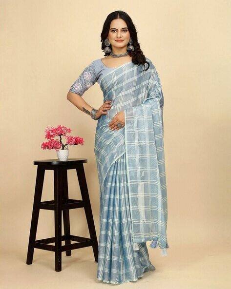 Indie Picks Checked Chiffon Saree