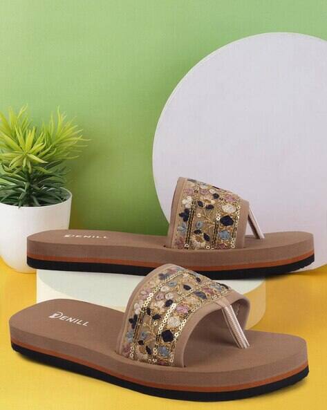 DENILL Women Embroidery Work Flat Sandals