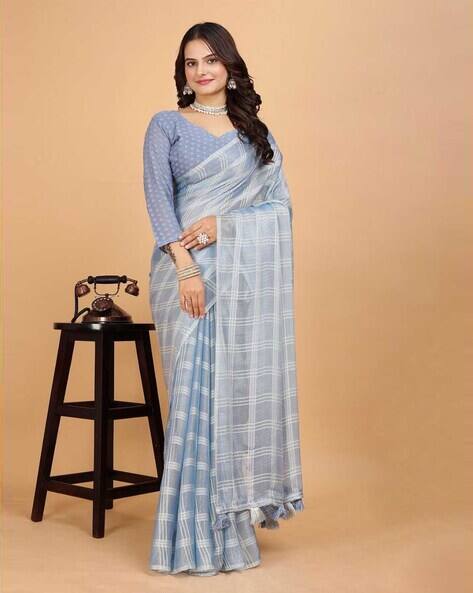 Indie Picks Checked Poly Chiffon Saree