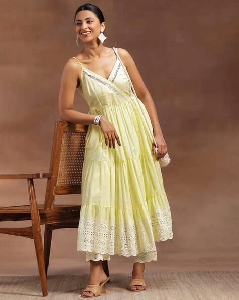 Gerua By Libas Women Schiffli Embroidered Anarkali Kurta & Pants Set
