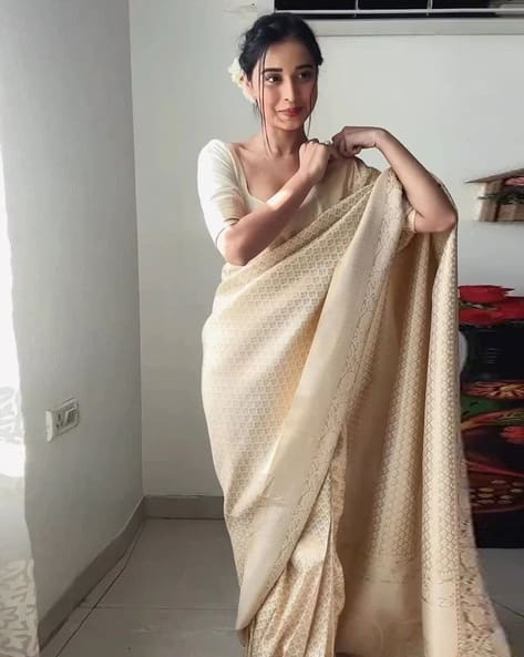 Indie Picks Floral Woven Art Silk Saree with Zari Border