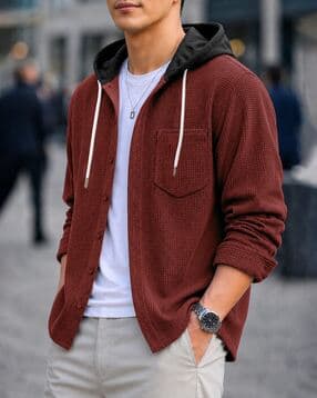 eyebogler Men Relaxed Fit Hooded Shirt-picture-42