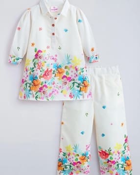 Girls Floral Kurta with Bottomwear-image-13