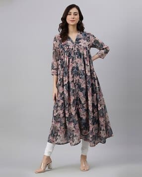 janasya Women Floral Print Georgette A-Line Kurta-picture-39