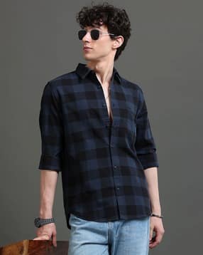 Men Oxford Checked Slim Fit Shirt-image-49